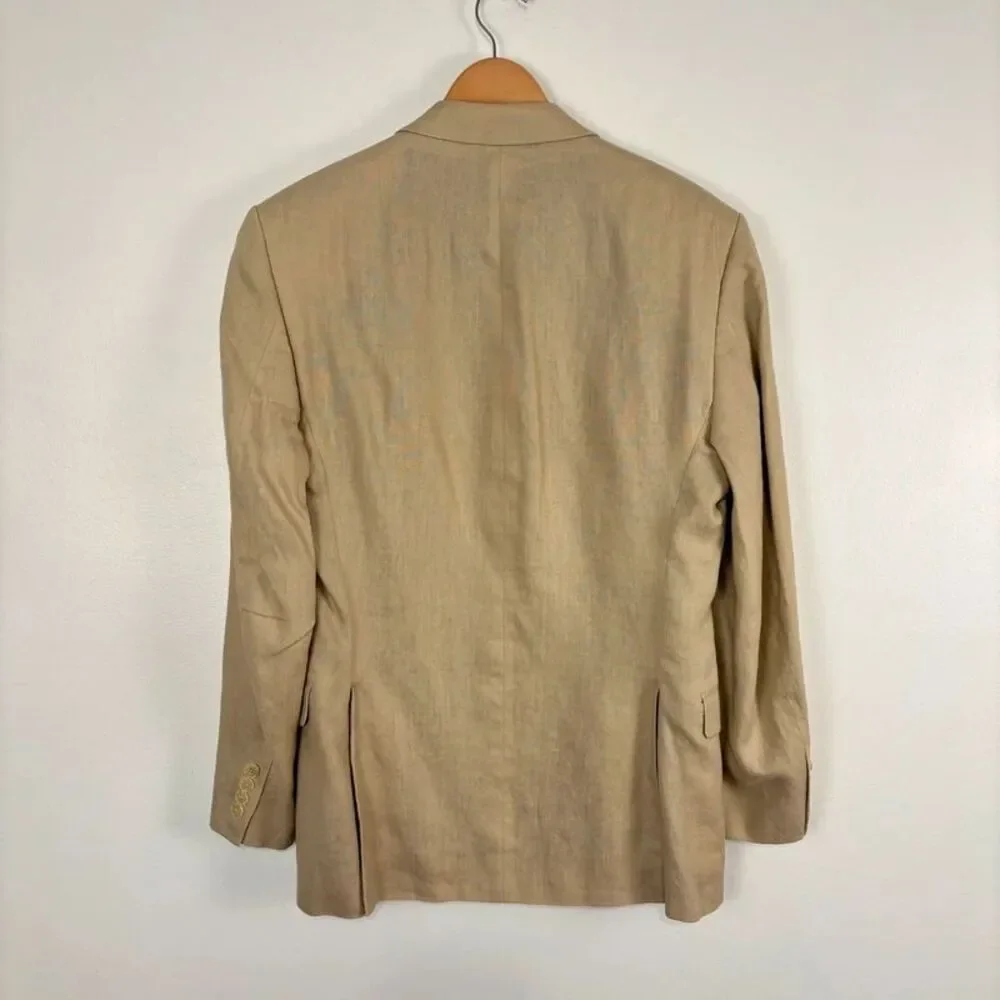 Calvin Klein Mens 3 Piece Linen Suit Beige Tan 38R Pants 32R Blazer Vest Trouser